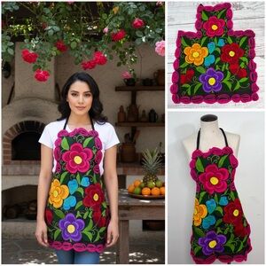 Colorful Zinacantan Floral Mexican Embroidered Artisan Apron